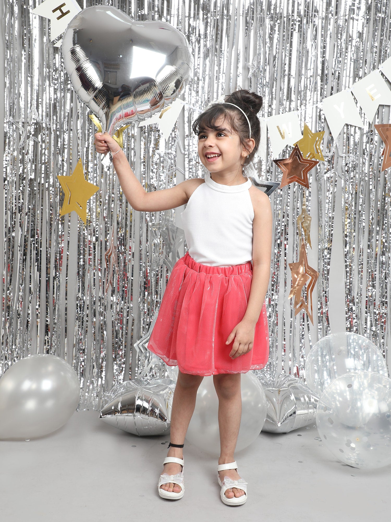 Shop girlss White &Amp; Red Sleeveless Halter Neck Top With Short