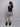 sleeveless high neck crop top with stripes printed skort set-Black/White