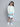 fur full sleeves bomber jacket and quilted pocket detail skirt set-White/Blue