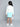 fur full sleeves bomber jacket and quilted pocket detail skirt set-White/Blue