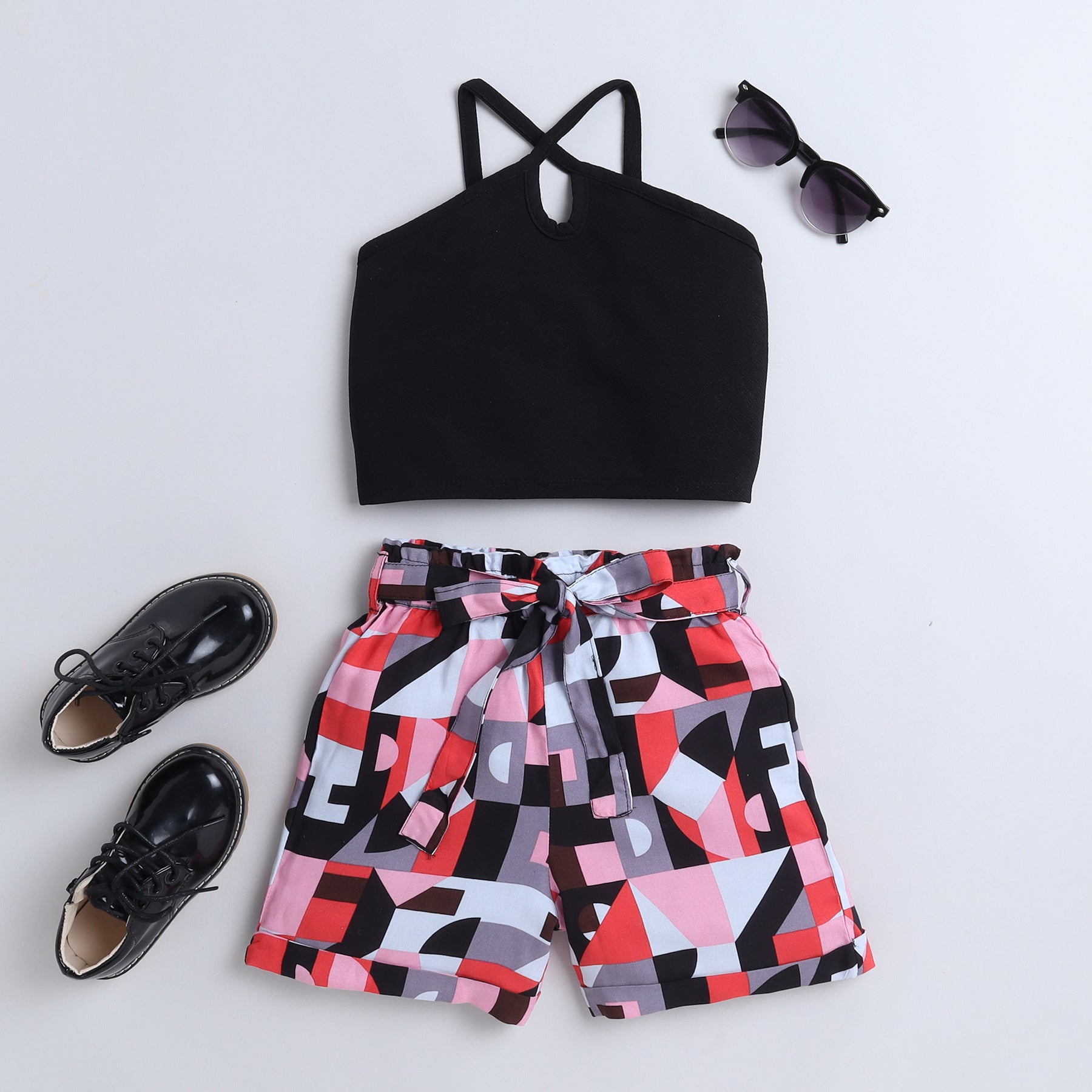 Shop Cut Out Detail Halter Neck Crop Top And Geometric Printed