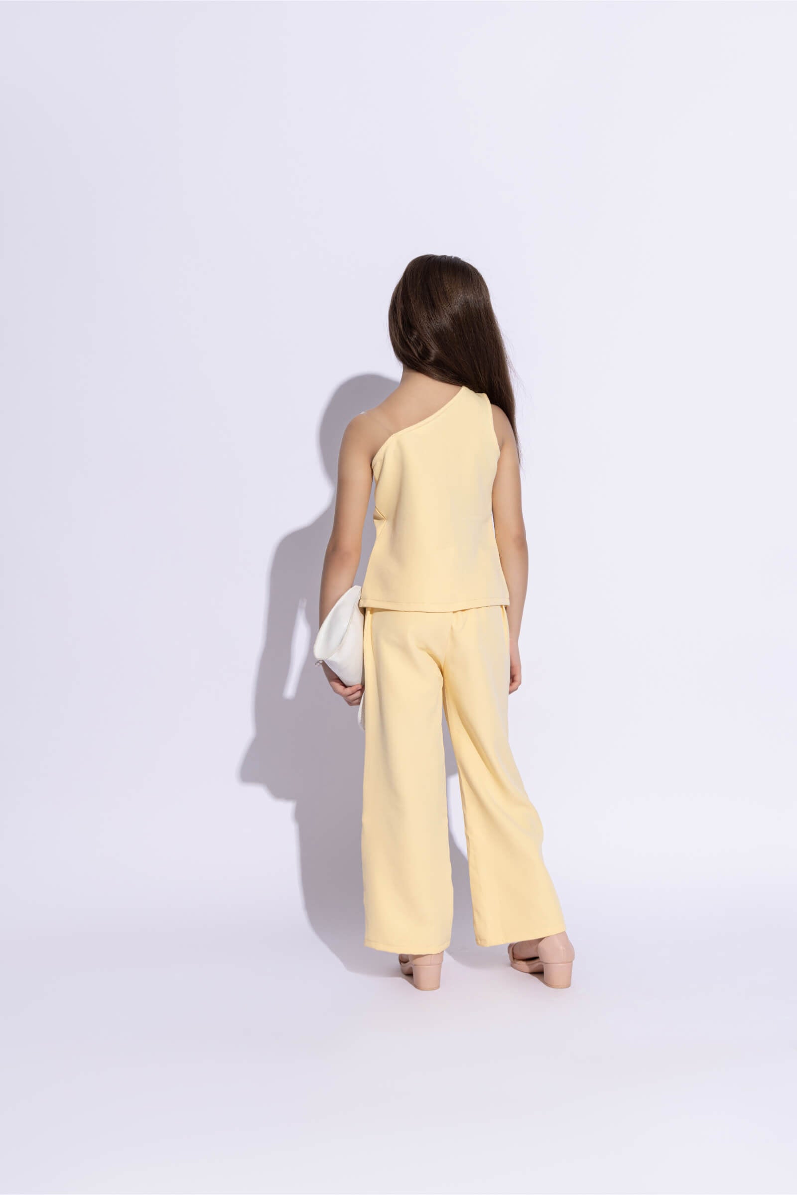 sleeveless One shoulder front slit top and matching pant set- Yellow
