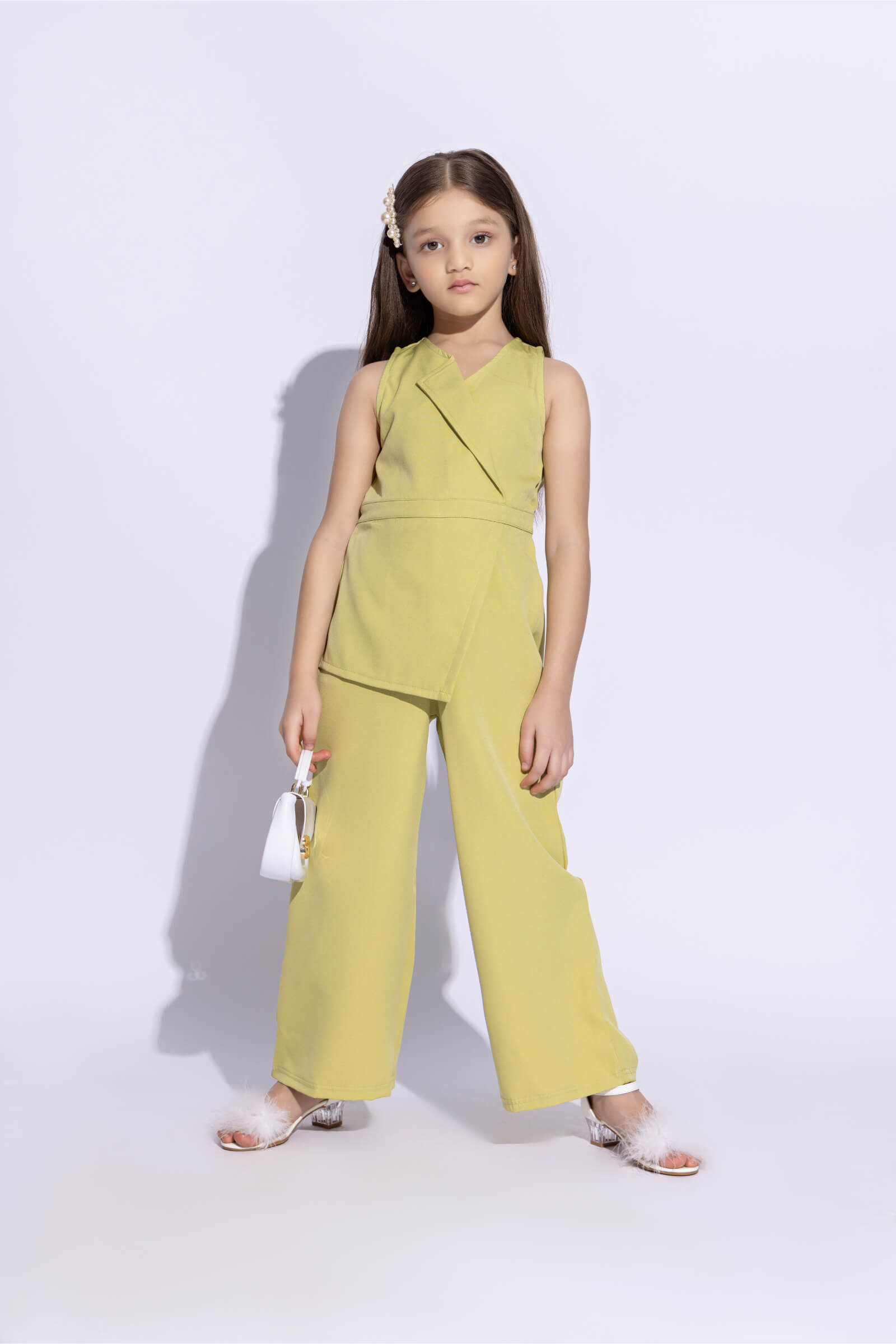 Sleeveless solid asymmetrical wrapped jumpsuit-Pastel green