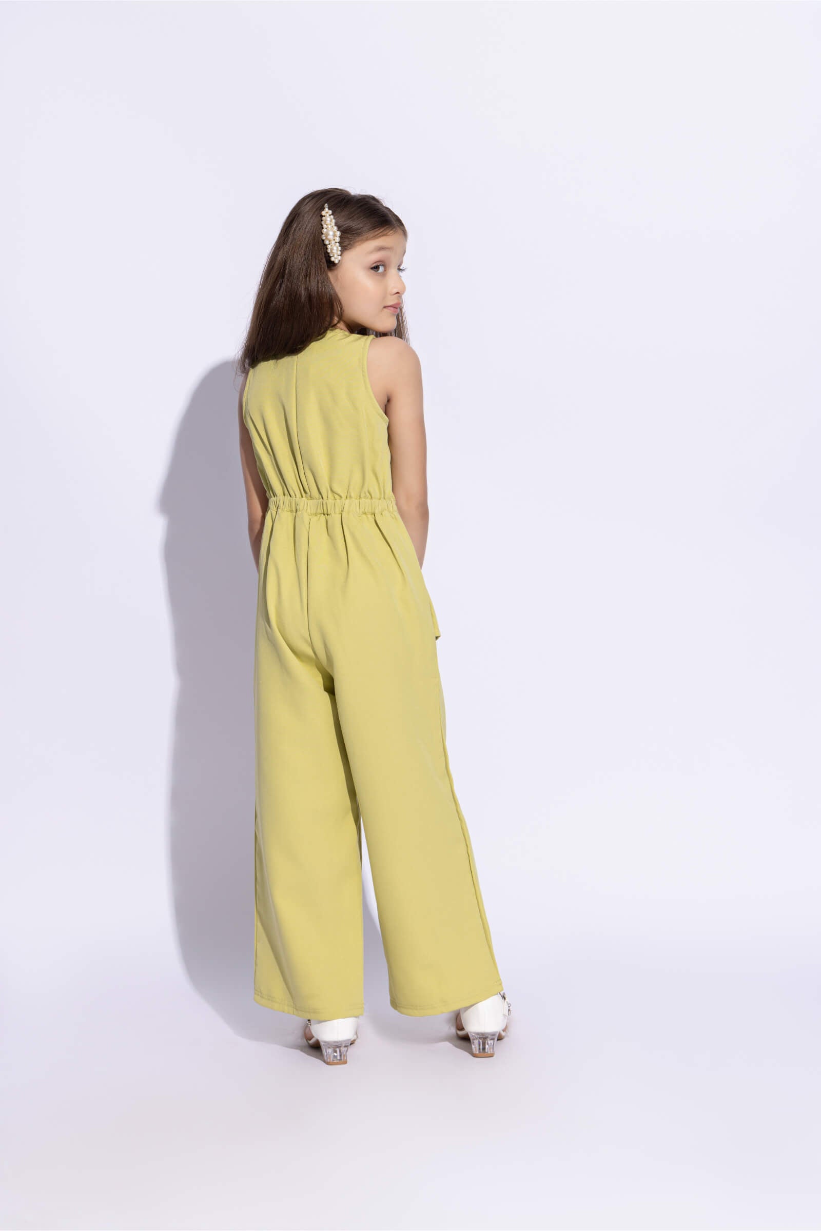 Sleeveless solid asymmetrical wrapped jumpsuit-Pastel green