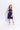 sleeveless solid halter neck piping detailed back tie up Dress-Navy blue/White