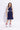 sleeveless solid halter neck piping detailed back tie up Dress-Navy blue/White