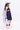 sleeveless solid halter neck piping detailed back tie up Dress-Navy blue/White