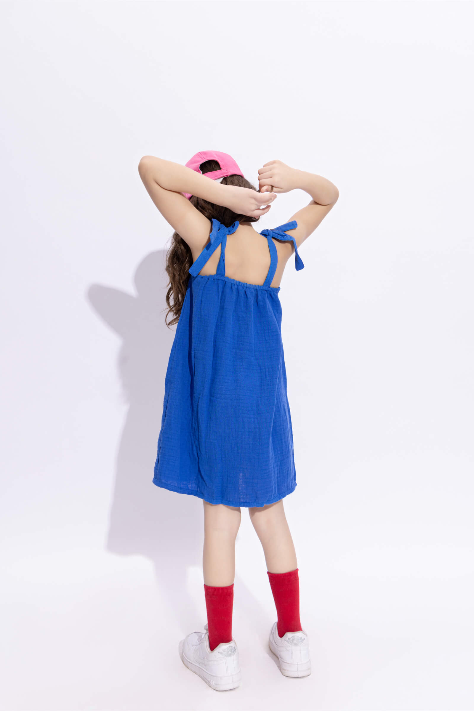 100% cotton sleeveless Heart pocket detail Aline dress-Royal blue