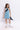 Rib sleeveless solid Aline dress with waist bag set-Blue