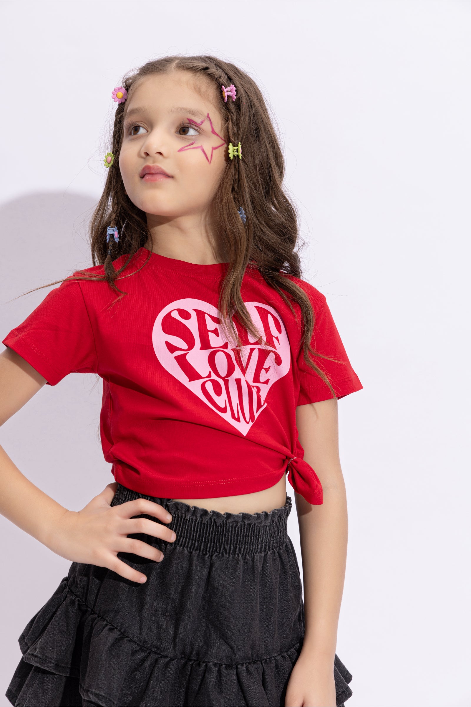 100% cotton Heart printed half sleeves Crop T-shirt-Red & Pink