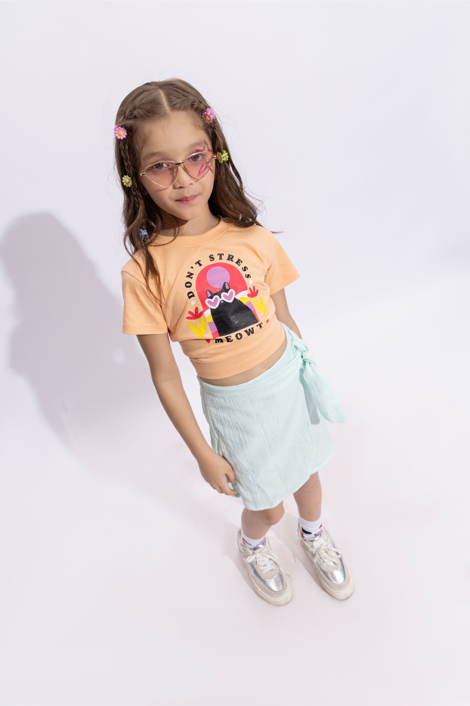 100% cotton half sleeves Graphic printed crop T-shirt- Multi
