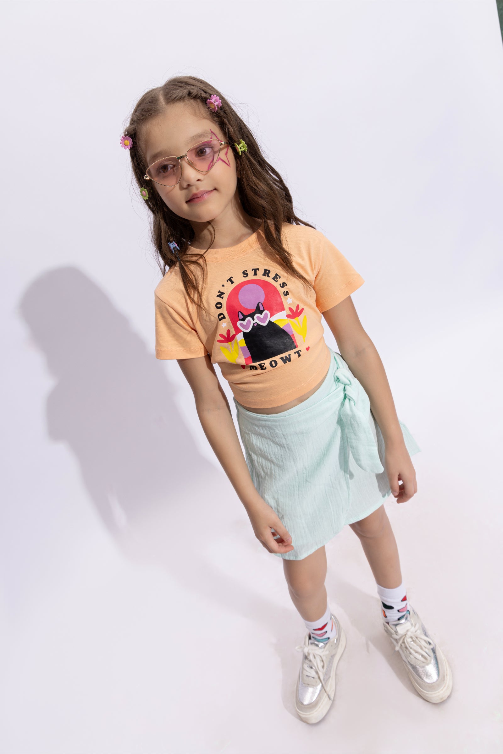 100% cotton half sleeves Graphic printed crop T-shirt- Multi