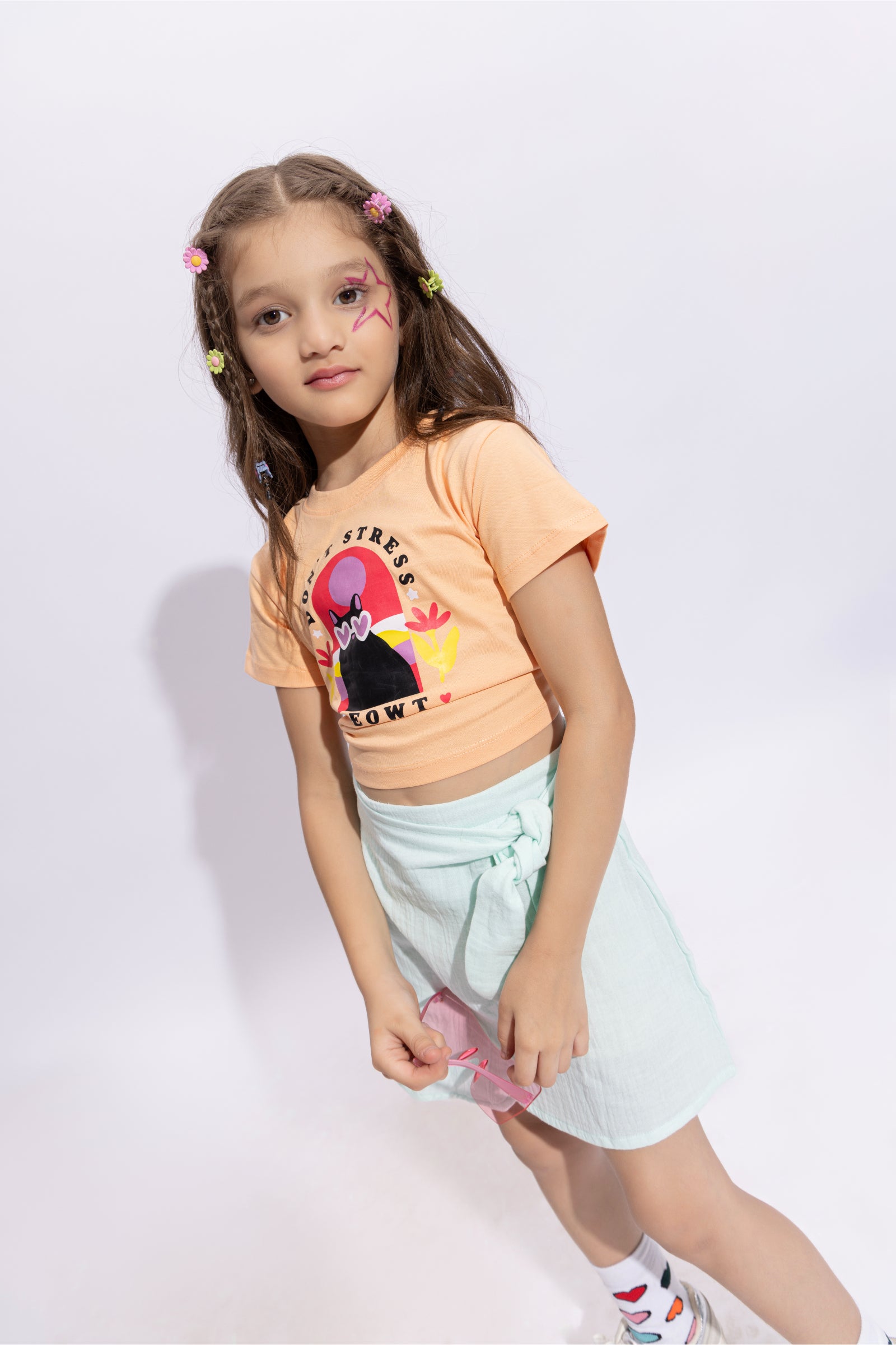 100% cotton half sleeves Graphic printed crop T-shirt- Multi