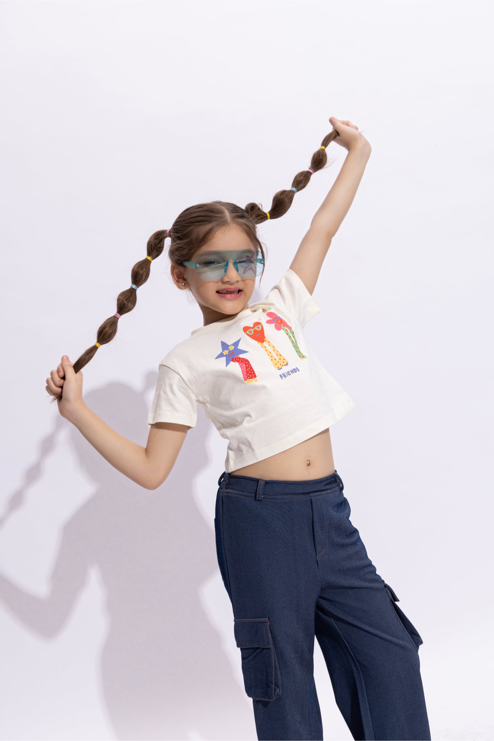 100% cotton half sleeves friend themed Graphic printed crop T-shirt-White & Multi