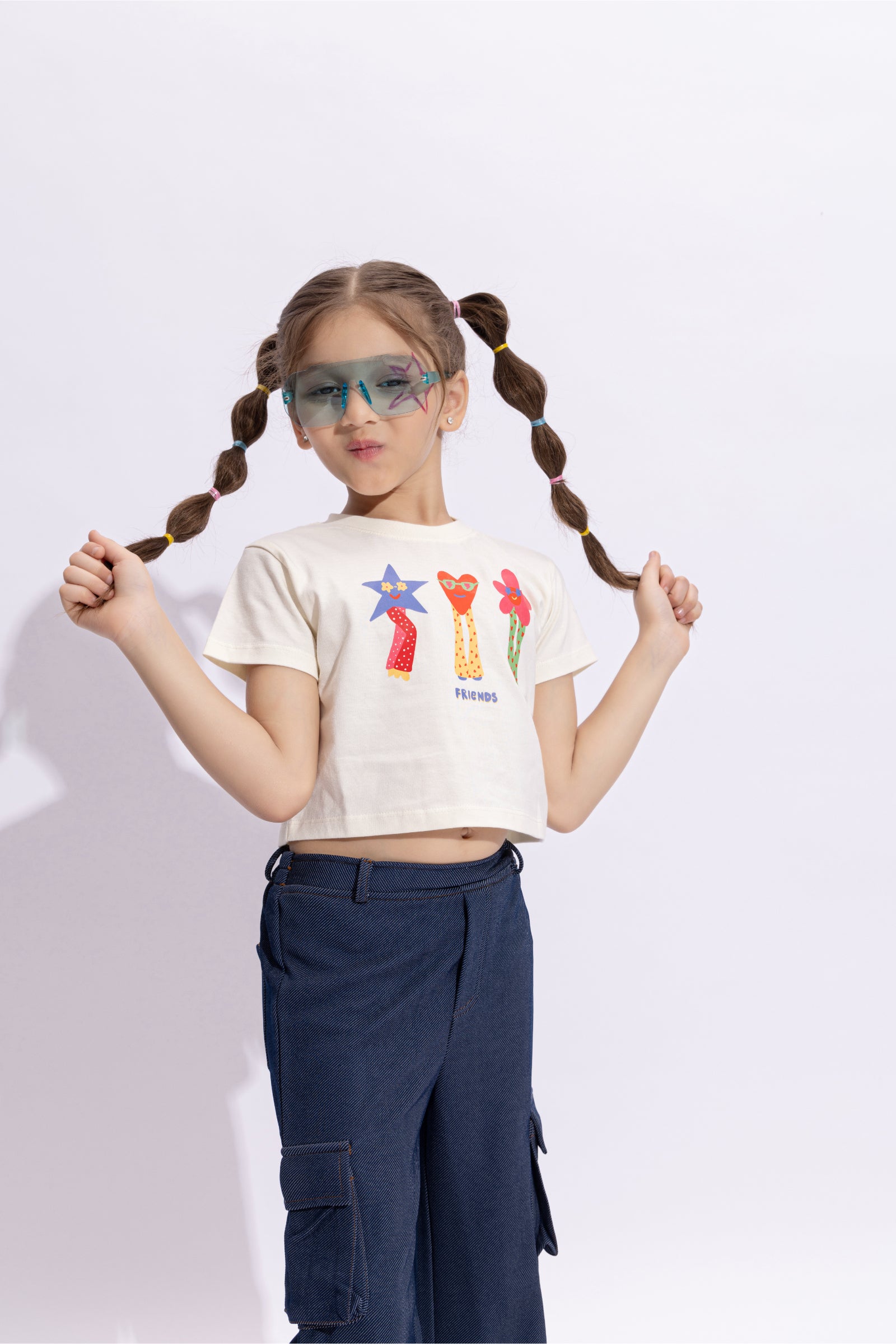 100% cotton half sleeves friend themed Graphic printed crop T-shirt-White & Multi