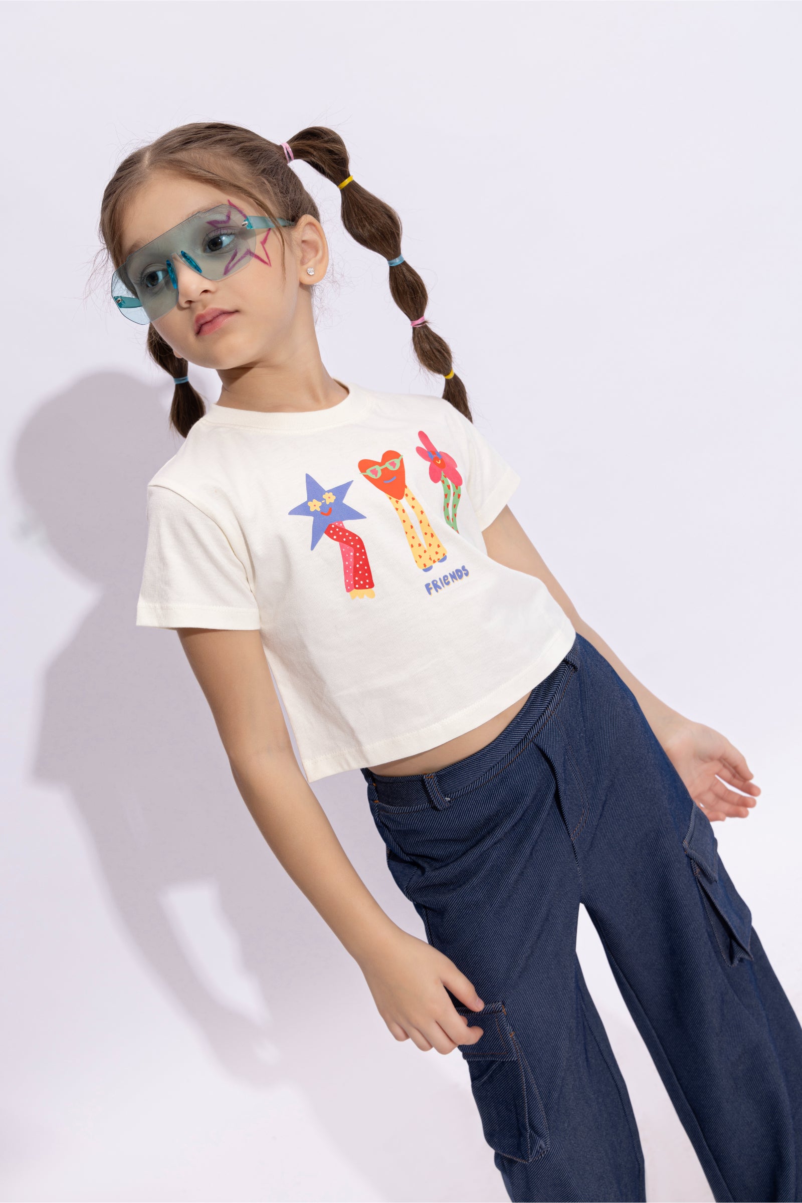 100% cotton half sleeves friend themed Graphic printed crop T-shirt-White & Multi