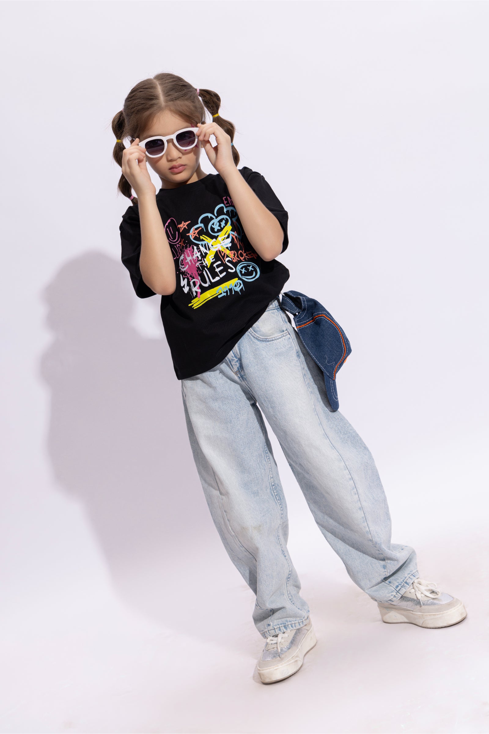 100% cotton graphic printed half sleeves Oversized T-shirt-Black & Multi