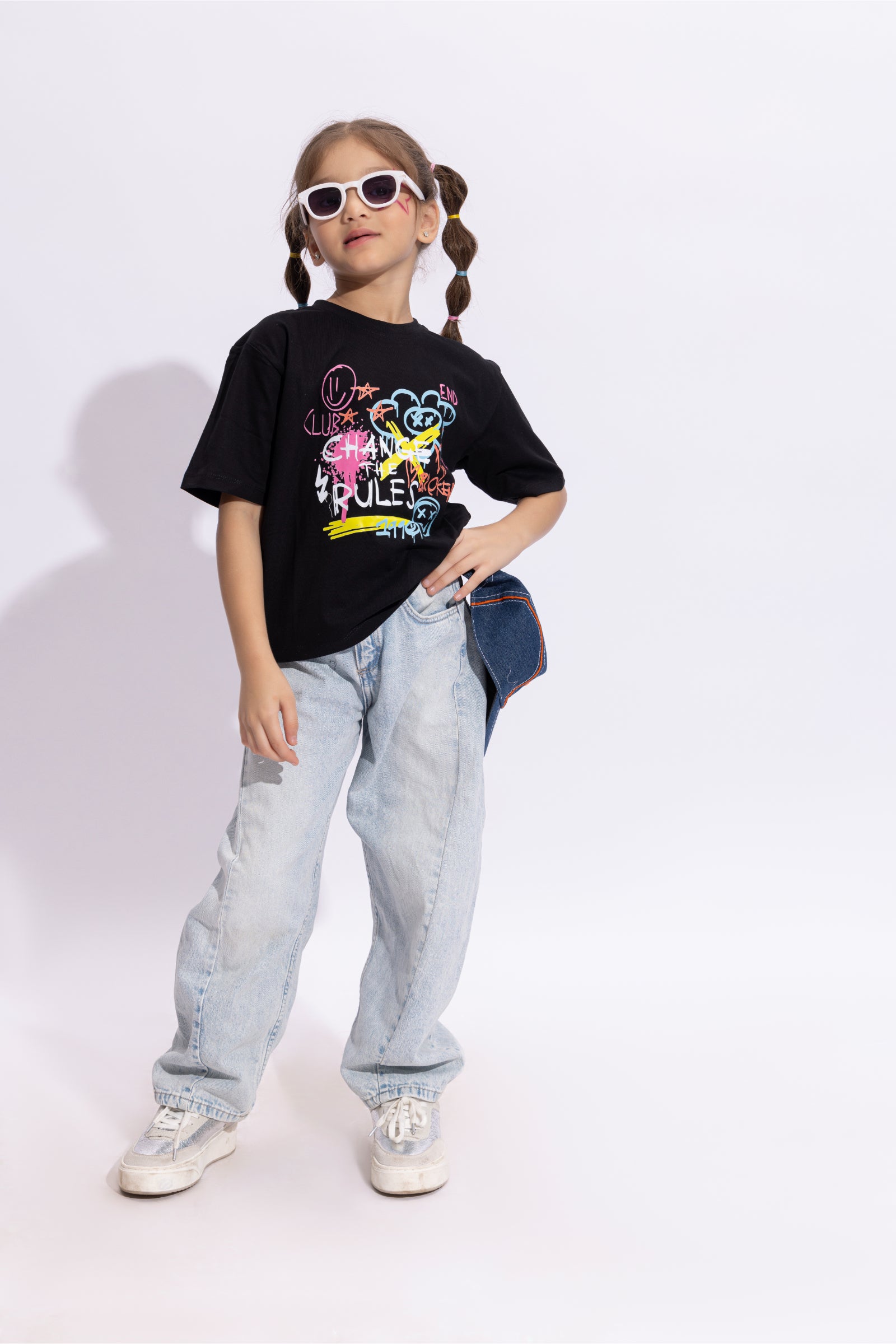100% cotton graphic printed half sleeves Oversized T-shirt-Black & Multi