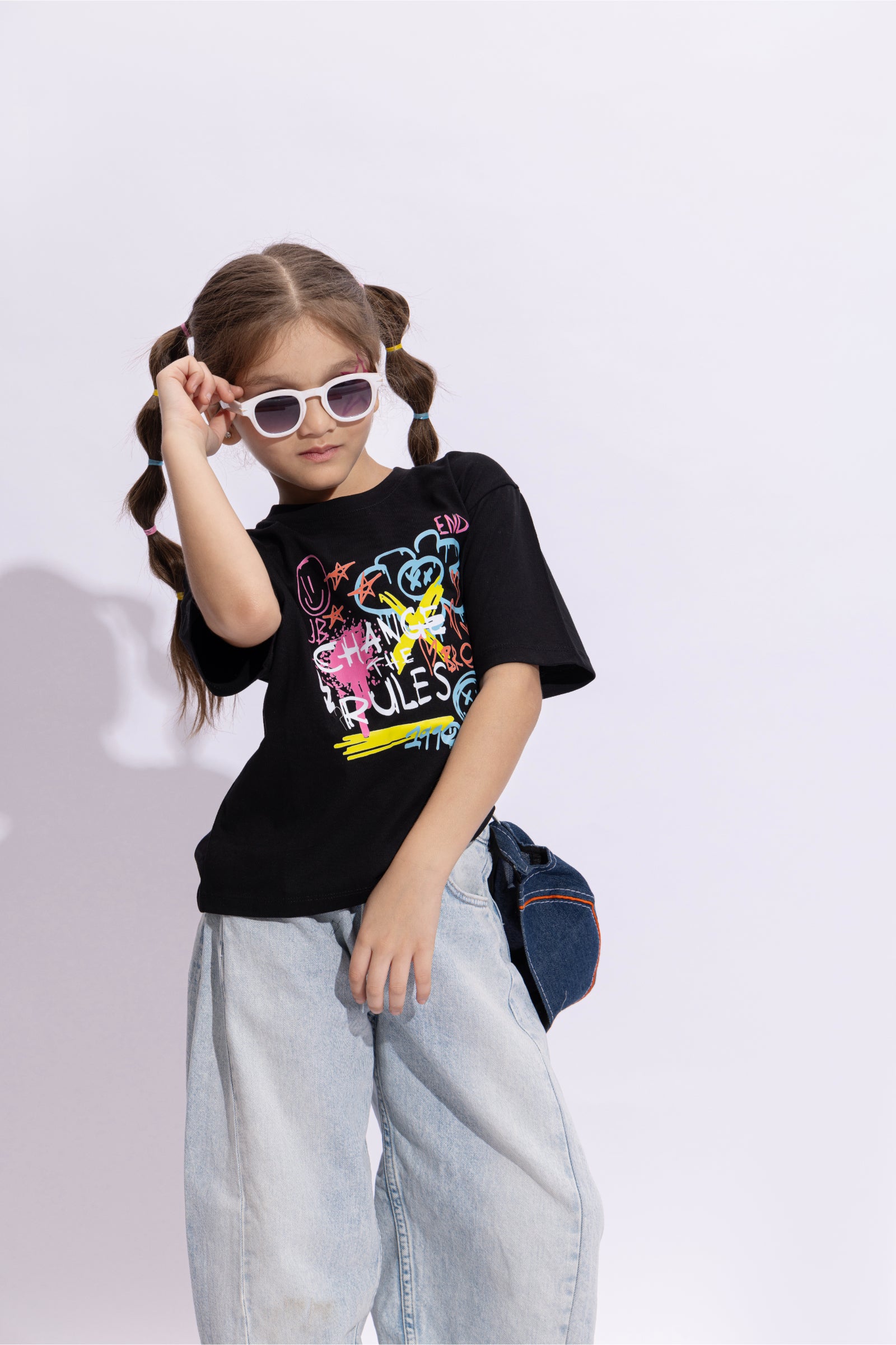 100% cotton graphic printed half sleeves Oversized T-shirt-Black & Multi