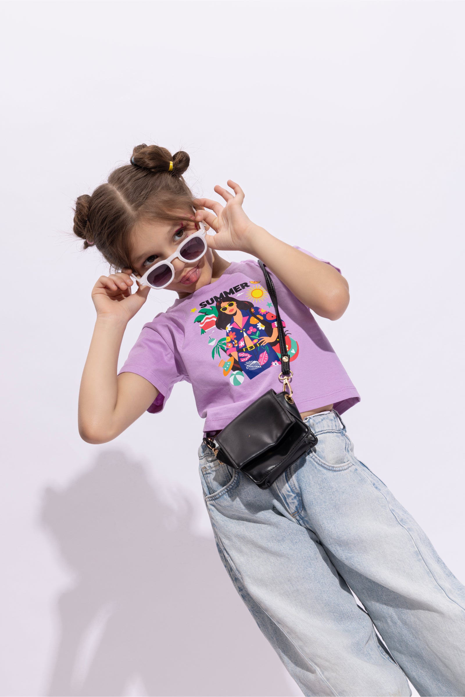 100% cotton half sleeves Summer themed graphic printed Crop T-shirt-Purple & Multi