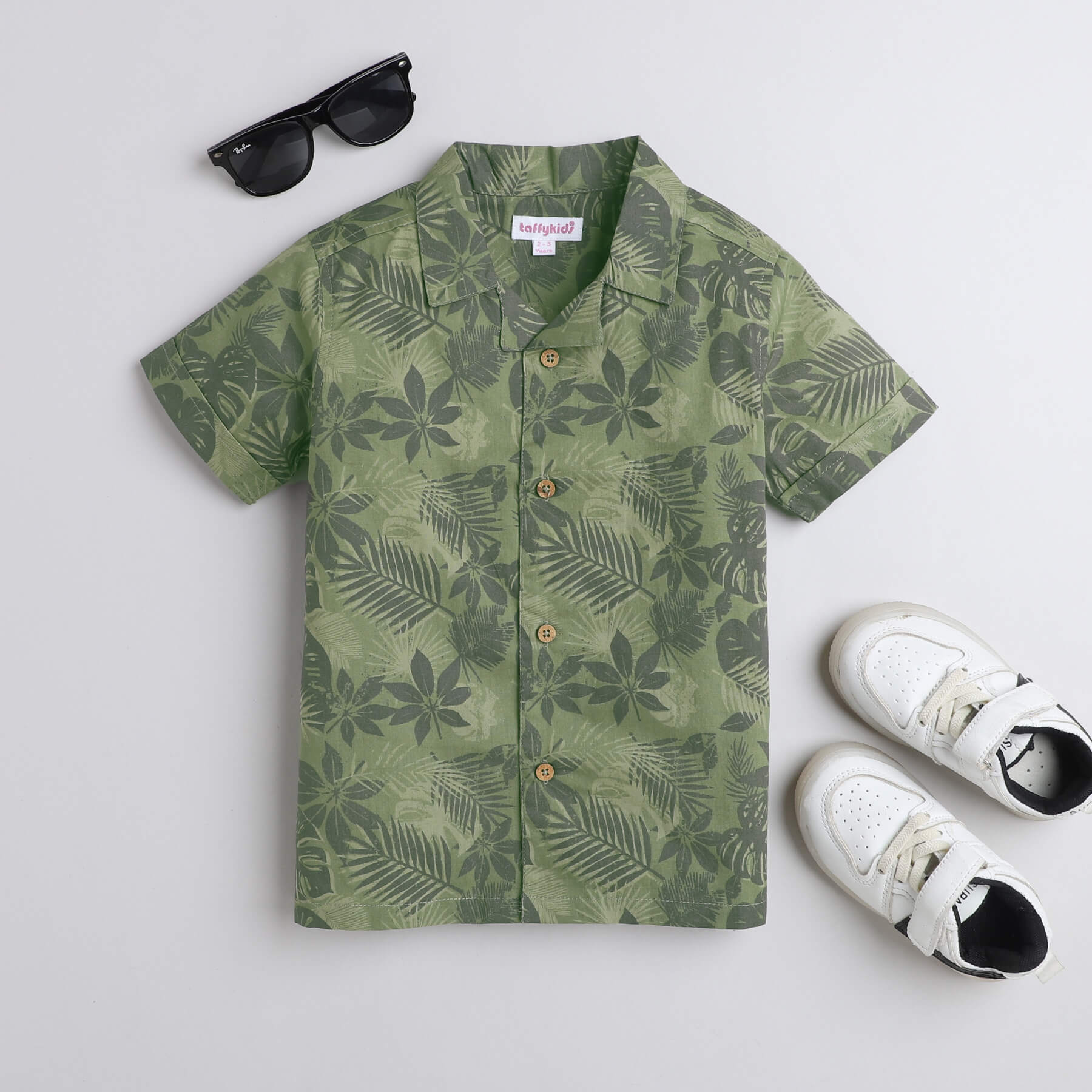 tropical printed half sleeves shirt- Green