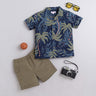 tropical printed half sleeves shirtand cargo shorts set- Blue/Brown