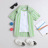 Shop Stripes Printed Half Sleeves Shirt With Attached Tee-Green/White Online