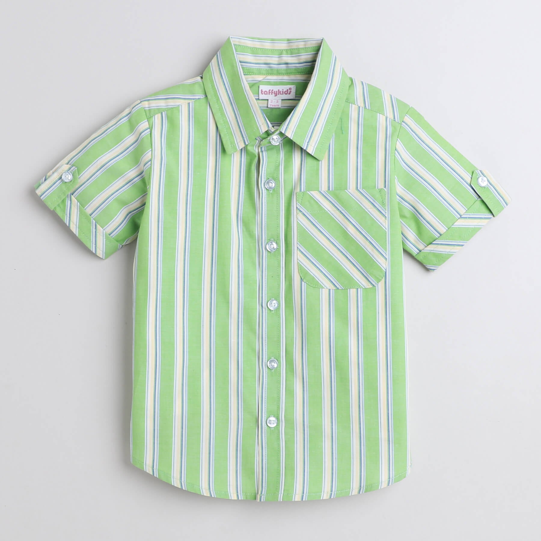 Stripes printed half sleeves shirt with attached tee-Green/White