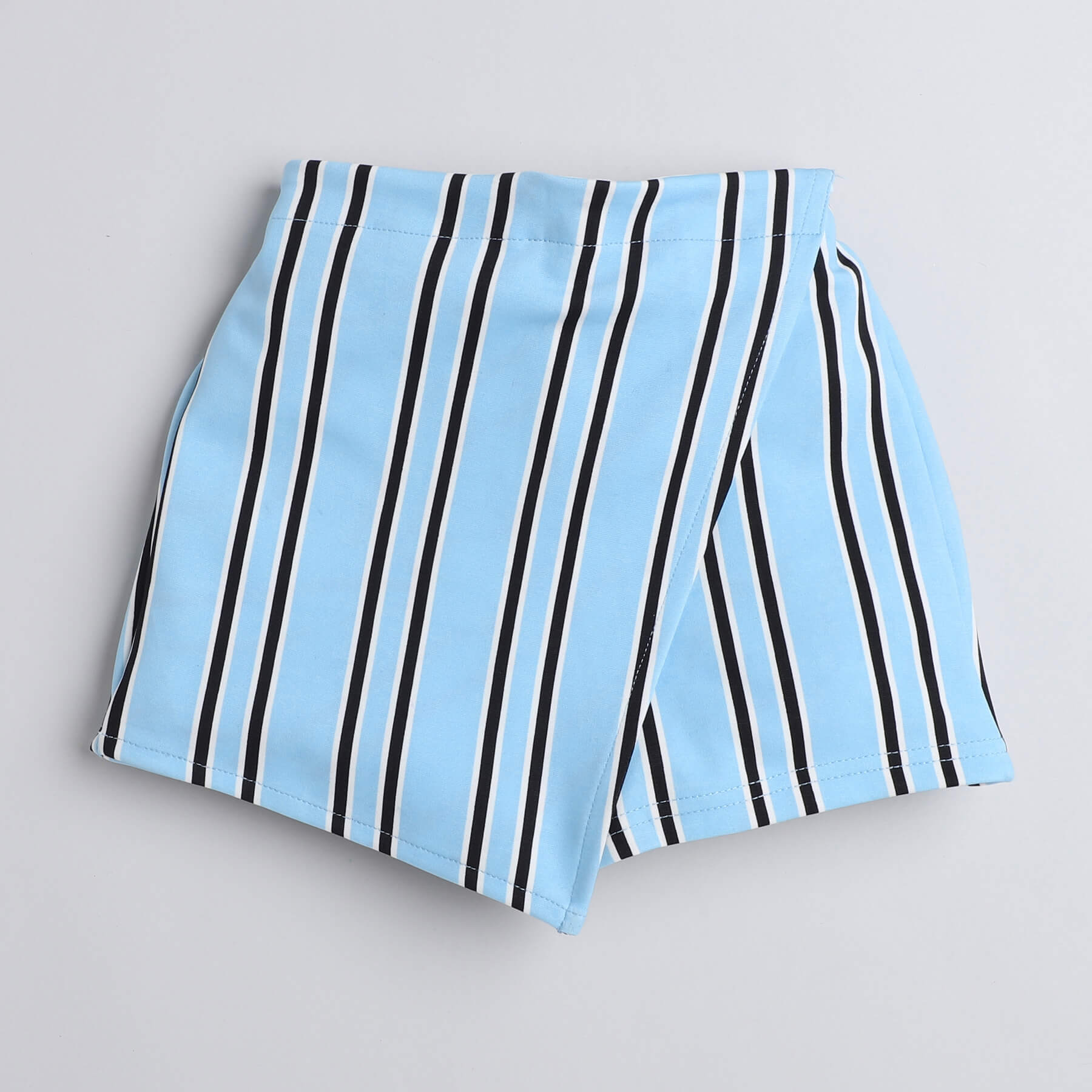 Taffy Stripes printed one shoulder crop top and skort set-Blue
