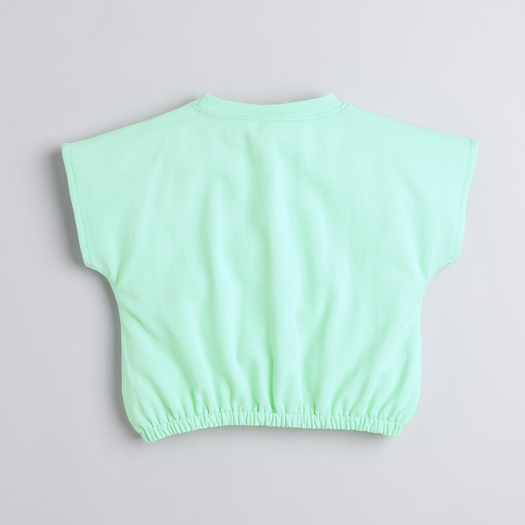 Taffykids waist elastic detail crop top and pipping detail pant set-Turquoise Green