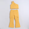 Shop One Shoulder Crop Top And Bell Bottom Pant Set-Yellow Online