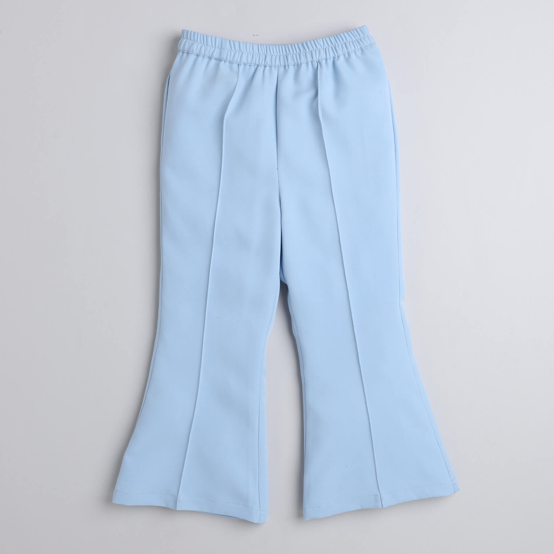 Taffykids ruffle detail crop top and bell bottom pant set-Pink/Blue