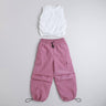 Shop Sleeveless Ruched Crop Top And Parachute Pant Set-White/Pink Online