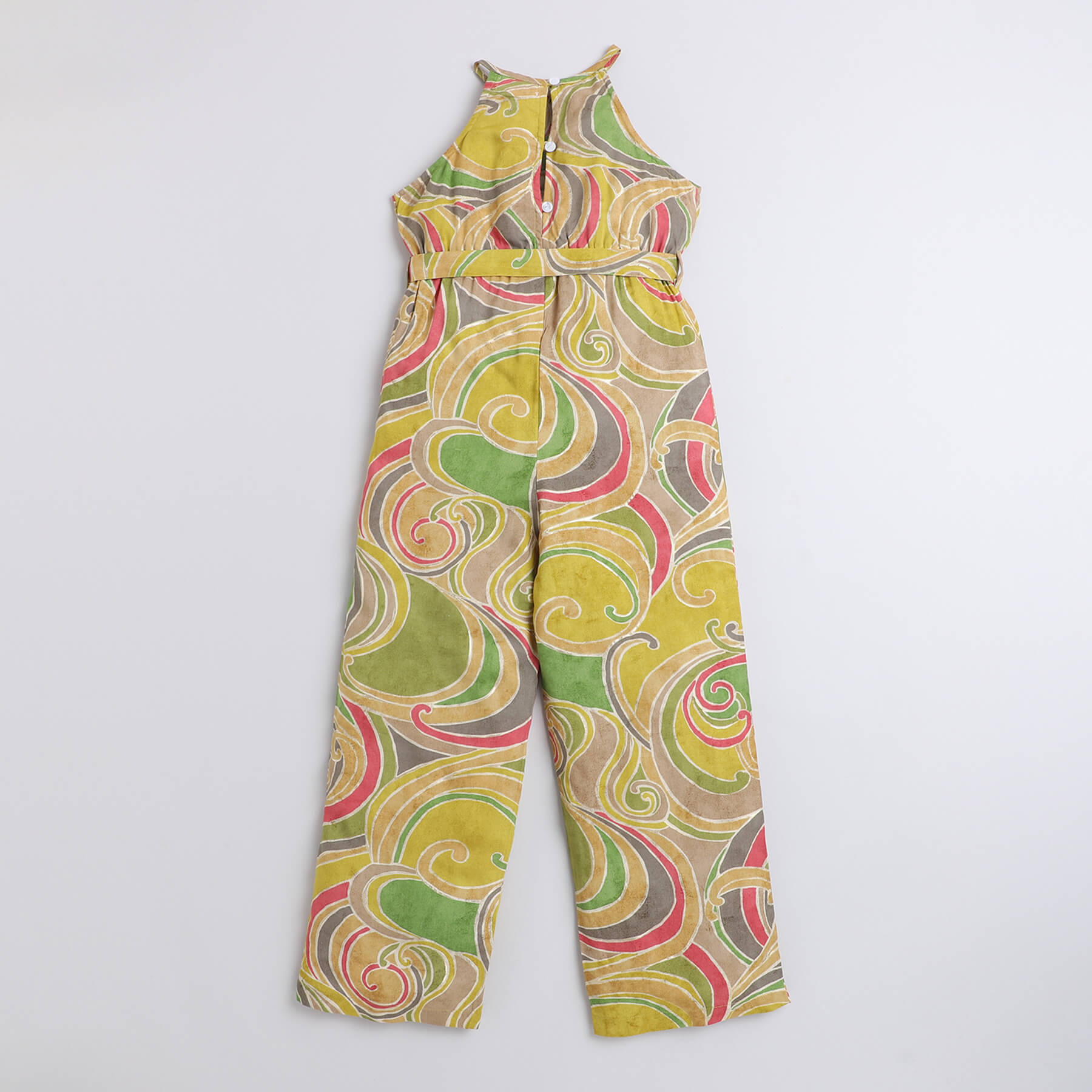 Taffykids viscose foil and abstract printed sleeveless halter neck ethnic jumpsuit-Multi