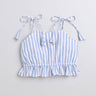 striped yarn dyed shoulder tie up peplum crop top-White/Blue