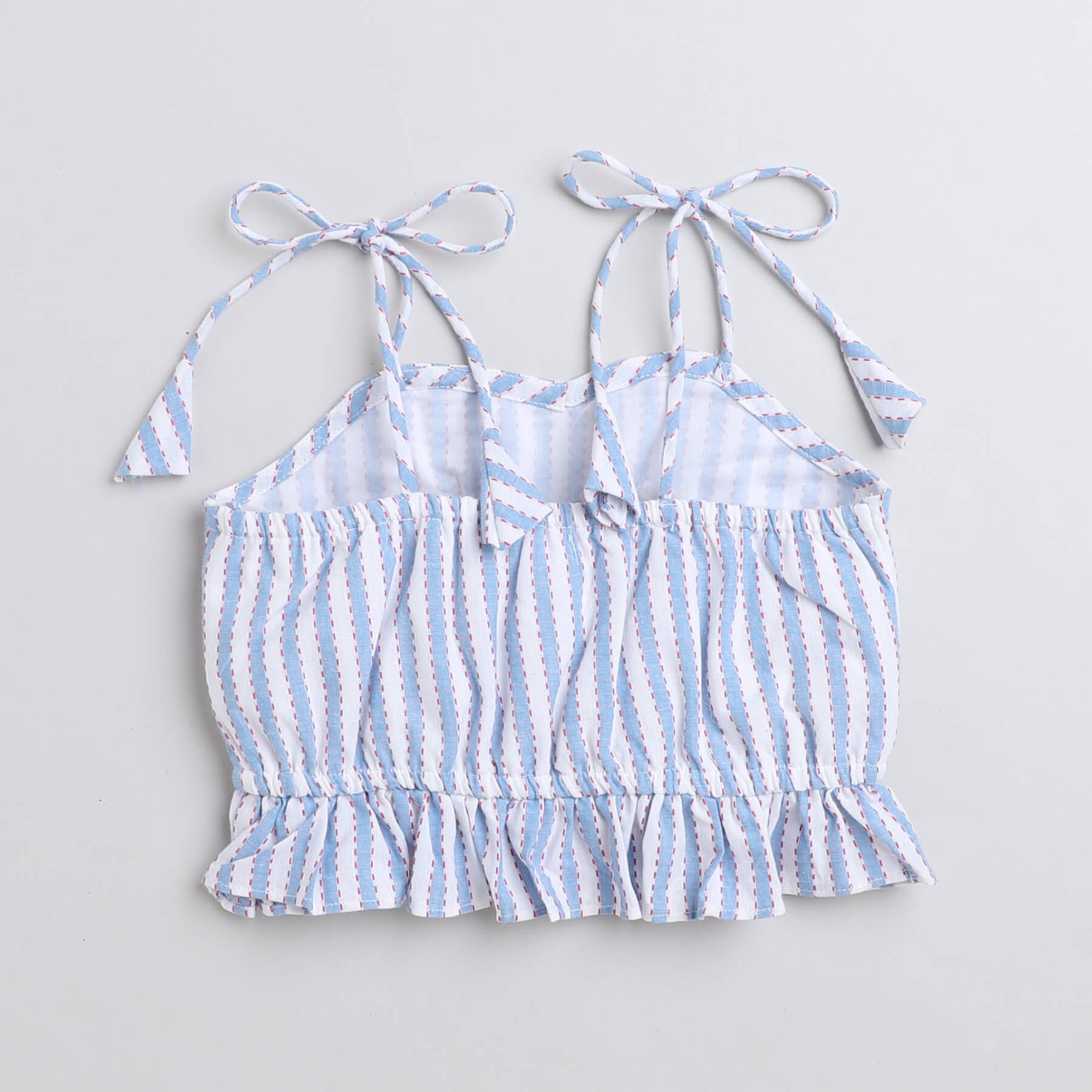 Shop Striped Yarn Dyed Shoulder Tie Up Peplum Crop Top-White/Blue Online