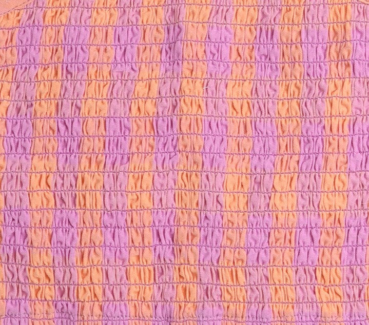 100% cotton Striped Yarn dyed Halter neck smoked crop top-Orange/Purple