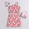 Shop 100% Cotton Heart Printed Sleeveless Asymmetric Neck Crop Top And Front Slit Short Skirt Cordset-White/Red Online