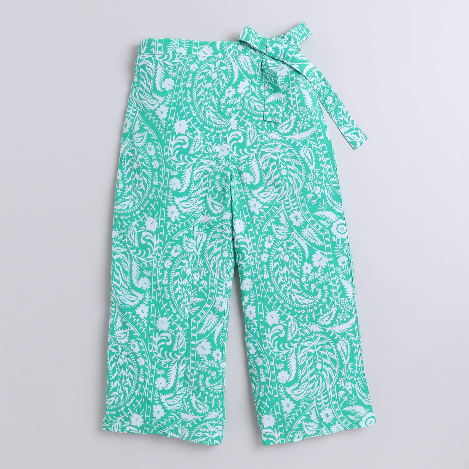 Shop White Tank Top With Floral Printed Wrap Detail Pant Set - White/Green Online