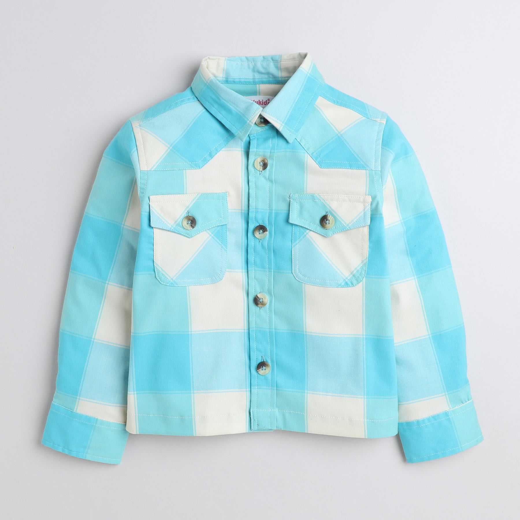 Taffykids 100% cotton Checked full sleeves shacket-Blue/White