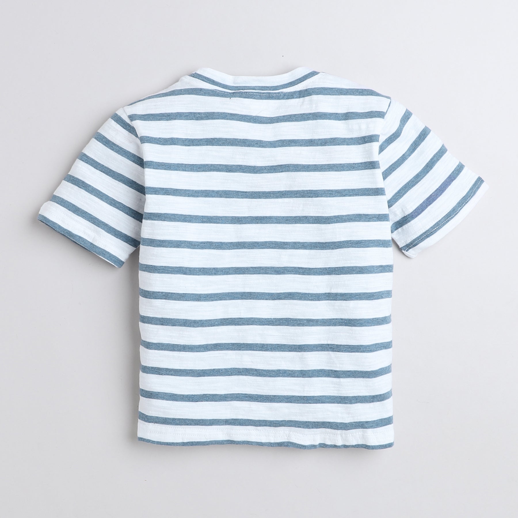 Shop 100% Cotton Striped Half Sleeves Tshirt With Badge Detail-White/Blue Online