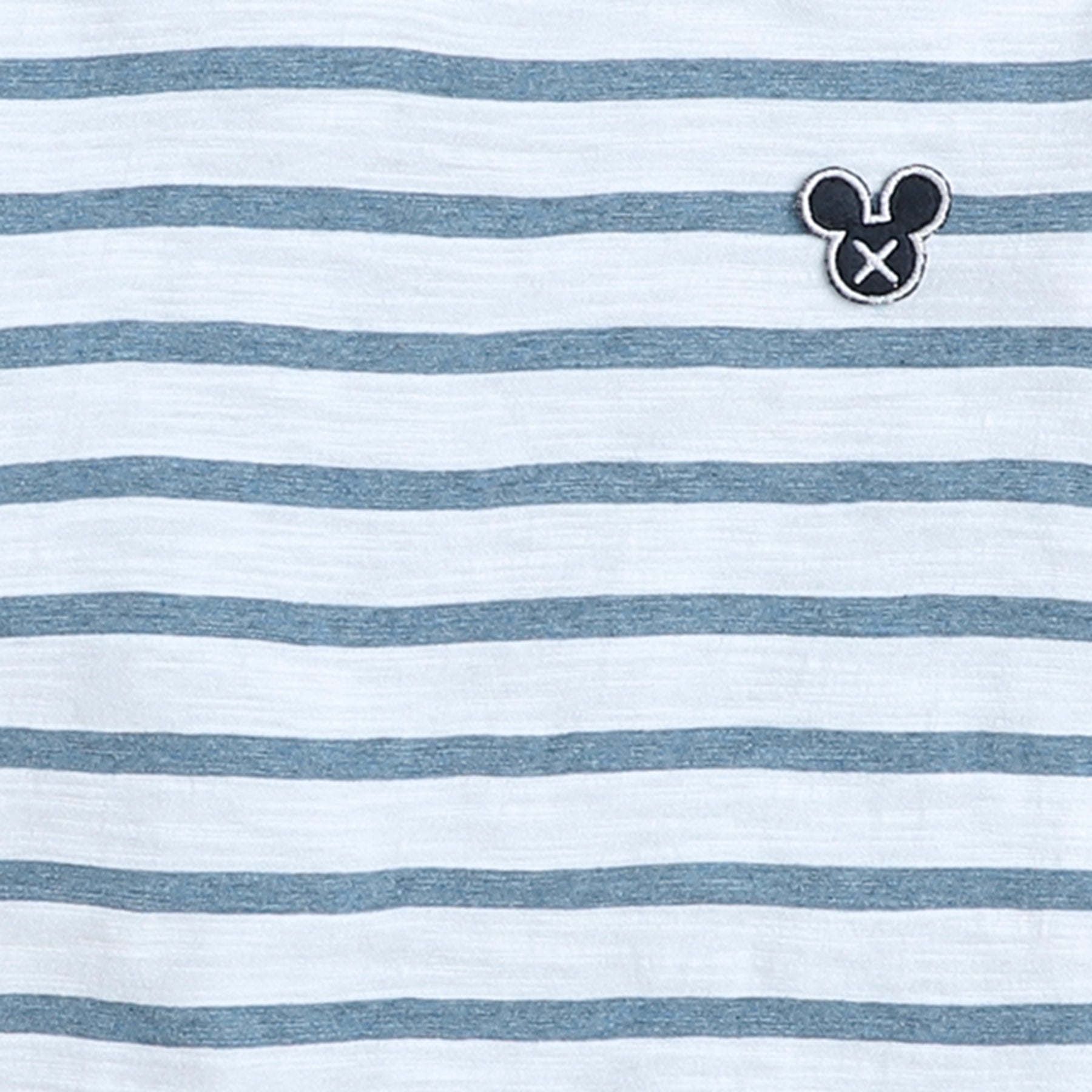 100% cotton Striped Half sleeves Tshirt with badge Detail-White/Blue