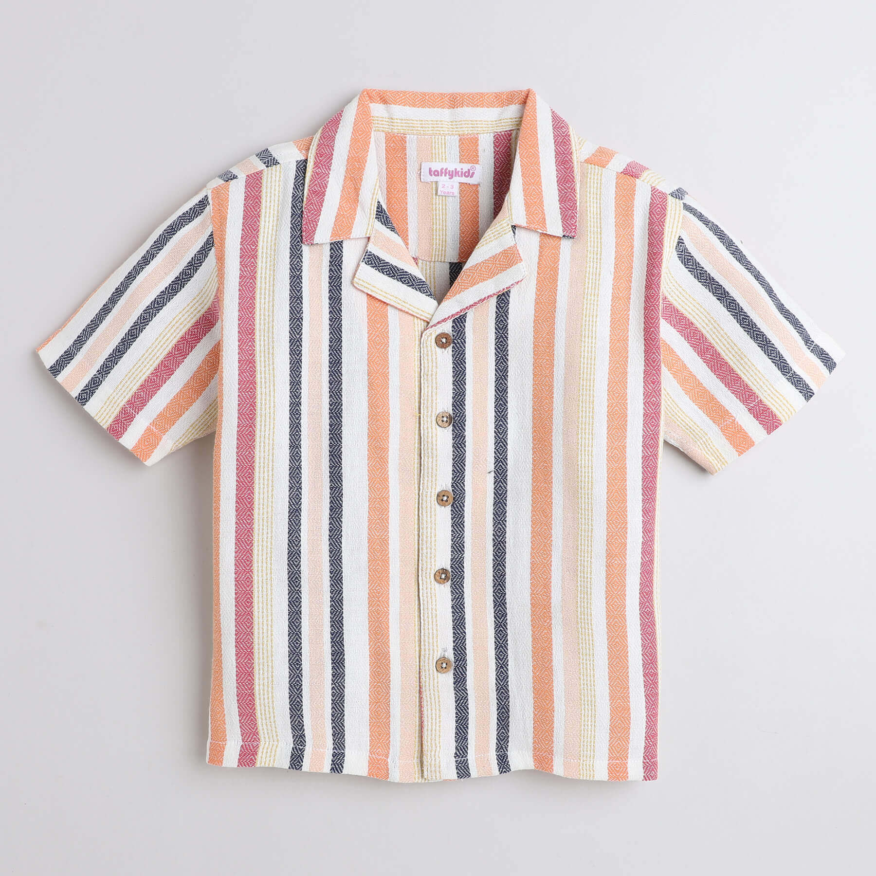 Shop 100% Cotton Multi Striped Yarndyed Half Sleeves Oversized Shirt-Multi Online