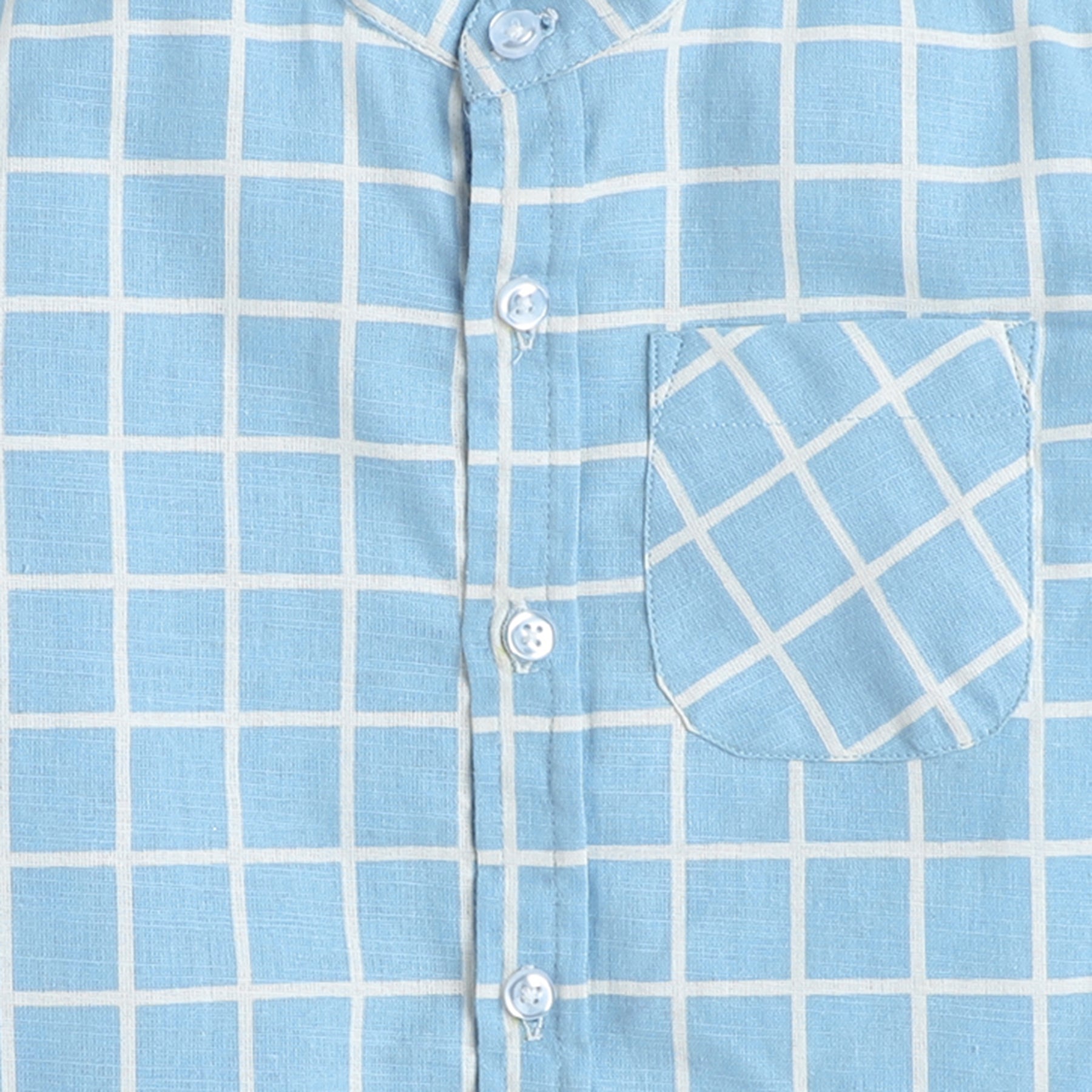 Shop Cotton Linen Checked Yarndyed Mandarin Collar Half Sleeves Shirt-Blue/White Online