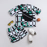 Shop Geometrical Printed Oversized Tee And Shorts Co-Ord Set With Waist Bag-Green/Black Online