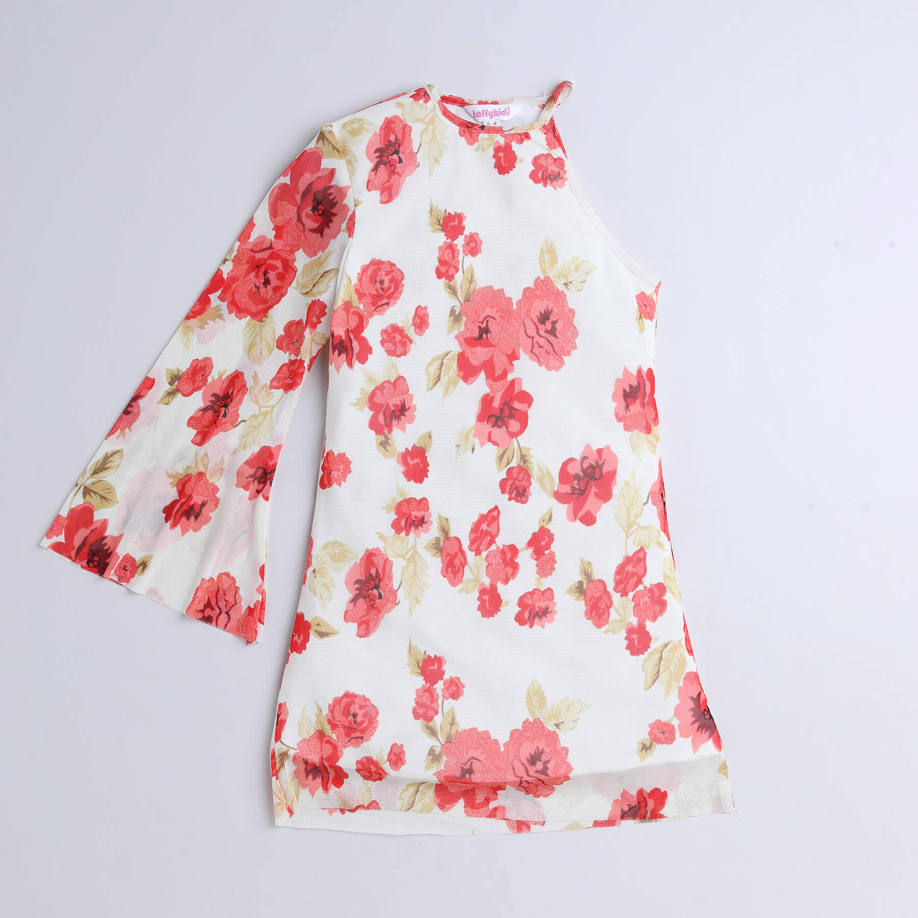 Shop One Shoulder Neck Floral Printed Aline Dress - Red/Offwhite Online