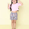 Shop Cotton Knitted Puff Sleeve Crop Top With Ikat Printed Rolled Up Shorts - Pink/Multi Online