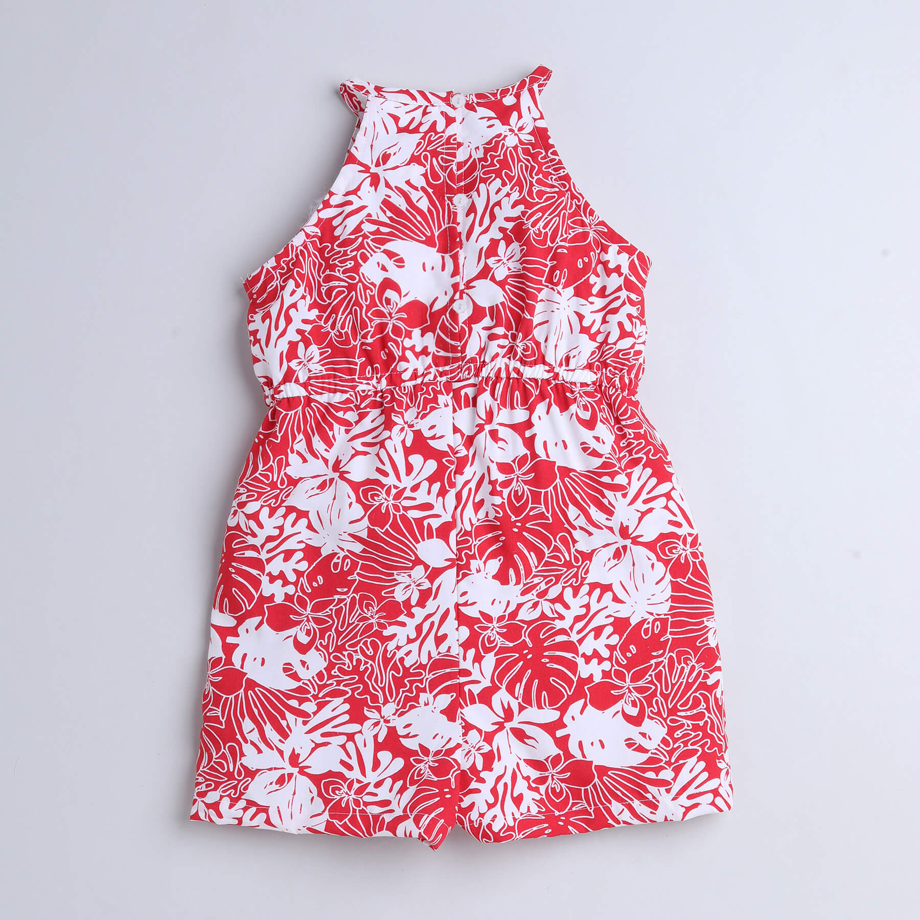 Shop 100% Viscose Floral Printed Sleeveless Halter Neck Playsuit-Red/White Online