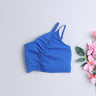 textured rushed asymmetrical crop top - blue