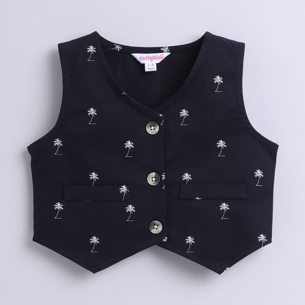 Shop Cotton Printed Cropped Waistcoat- Black Online
